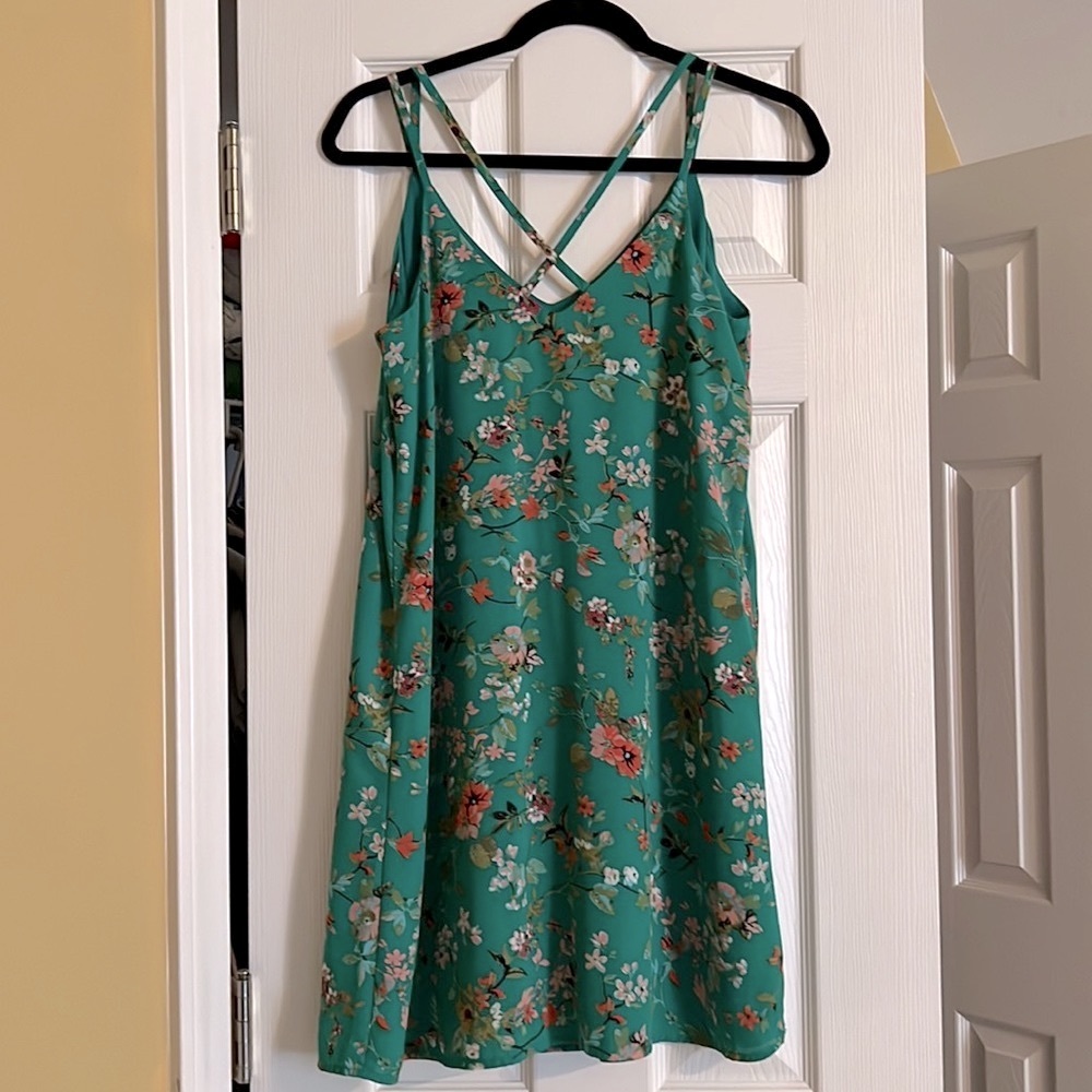 Green floral sleeveless dress